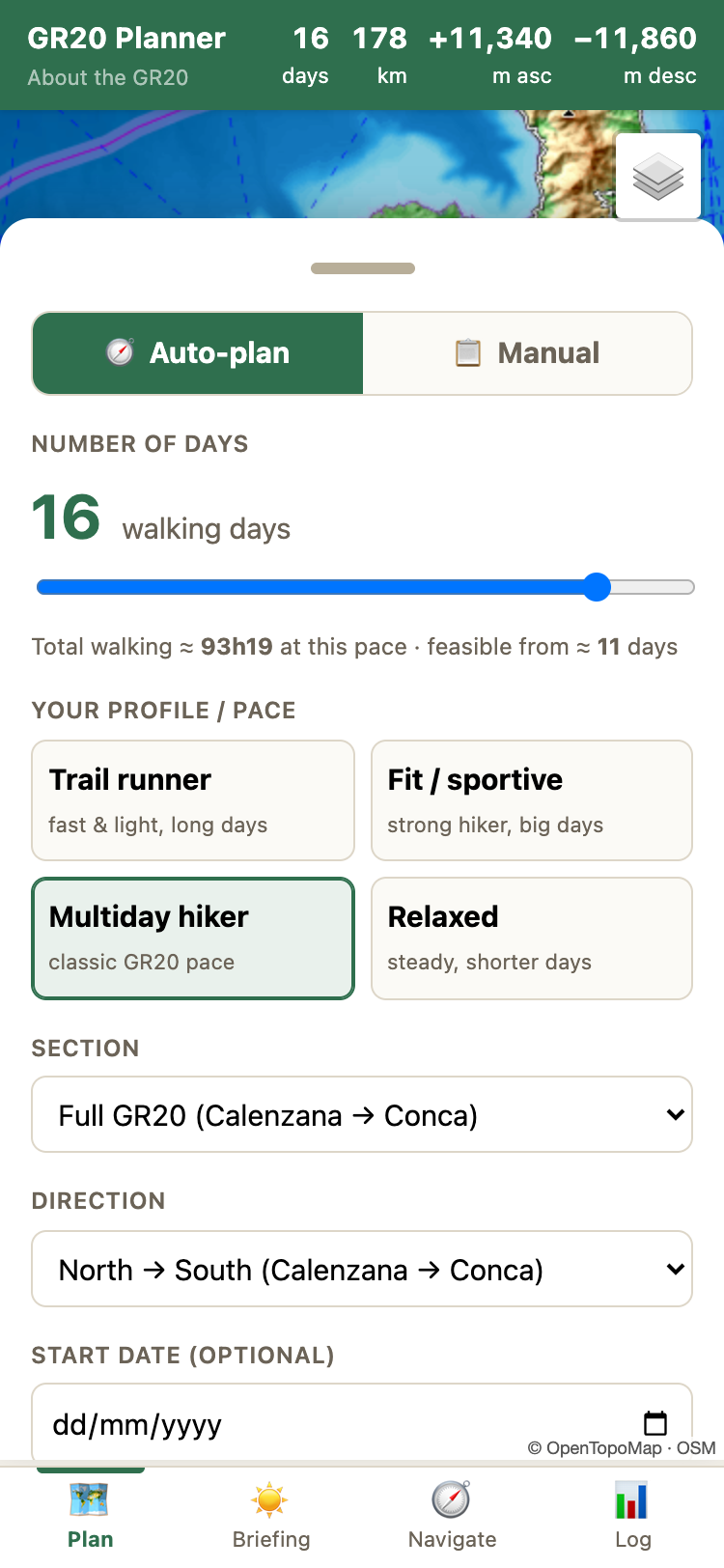 Planning screen